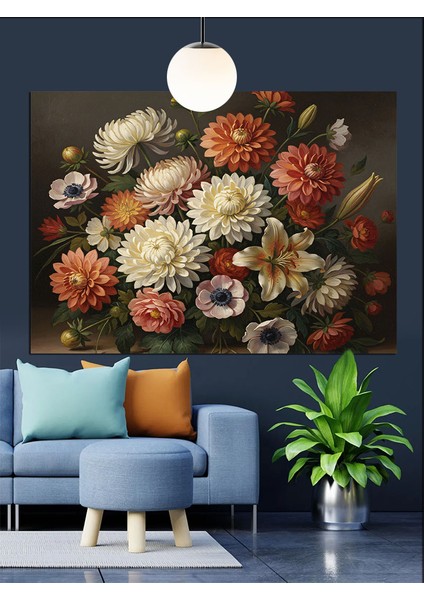 Kırmızı Beyaz Çiçek Buketi Dekoratif Kanvas - Mdf Ahşap Tablo fiyatları