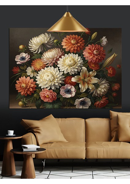 Kırmızı Beyaz Çiçek Buketi Dekoratif Kanvas - Mdf Ahşap Tablo modelleri