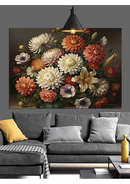 Kırmızı Beyaz Çiçek Buketi Dekoratif Kanvas - Mdf Ahşap Tablo fırsatları