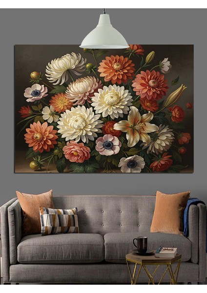 Kırmızı Beyaz Çiçek Buketi Dekoratif Kanvas - Mdf Ahşap Tablo indirimleri