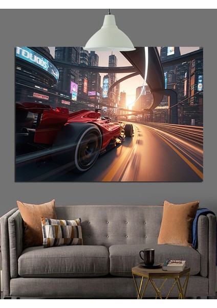 Kırmızı Spor Araba Günbatımı Dekoratif Kanvas - Mdf Ahşap Tablo modelleri