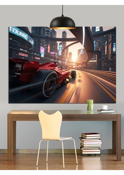 Kırmızı Spor Araba Günbatımı Dekoratif Kanvas - Mdf Ahşap Tablo fırsatları