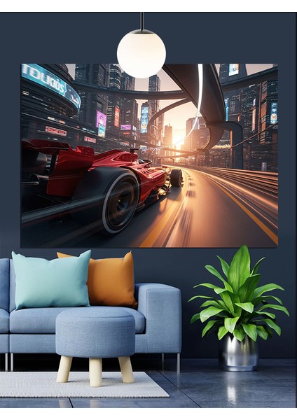 Kırmızı Spor Araba Günbatımı Dekoratif Kanvas - Mdf Ahşap Tablo indirimleri