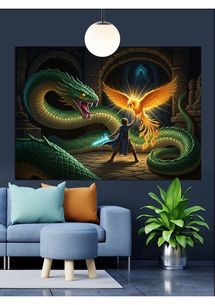 Yeşil Ejderha Karanlık Sanat Dekoratif Kanvas - Mdf Ahşap Tablo fiyatları