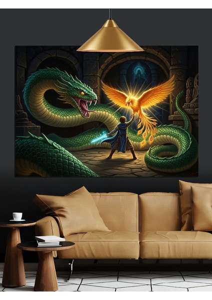Yeşil Ejderha Karanlık Sanat Dekoratif Kanvas - Mdf Ahşap Tablo modelleri