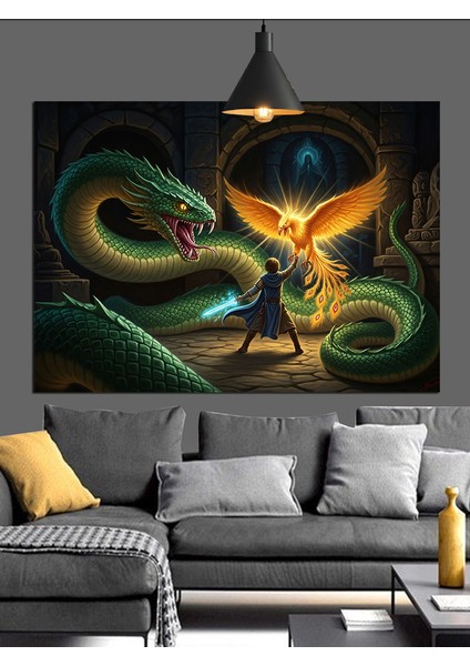 Yeşil Ejderha Karanlık Sanat Dekoratif Kanvas - Mdf Ahşap Tablo fırsatları