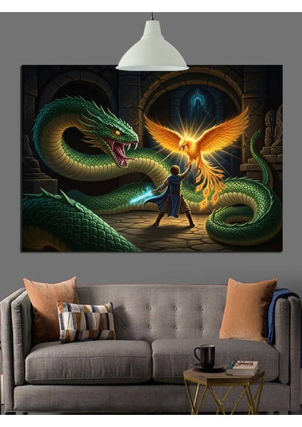 Yeşil Ejderha Karanlık Sanat Dekoratif Kanvas - Mdf Ahşap Tablo indirimleri
