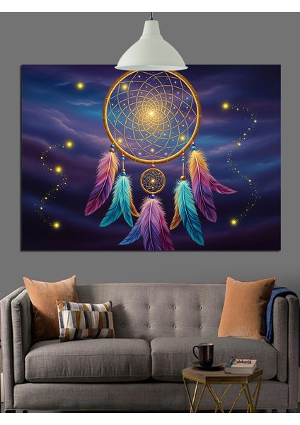 Rüyakapanı Renkli Tüyler Gece Dekoratif Kanvas - Mdf Ahşap Tablo