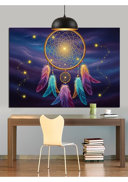Rüyakapanı Renkli Tüyler Gece Dekoratif Kanvas - Mdf Ahşap Tablo fiyatları