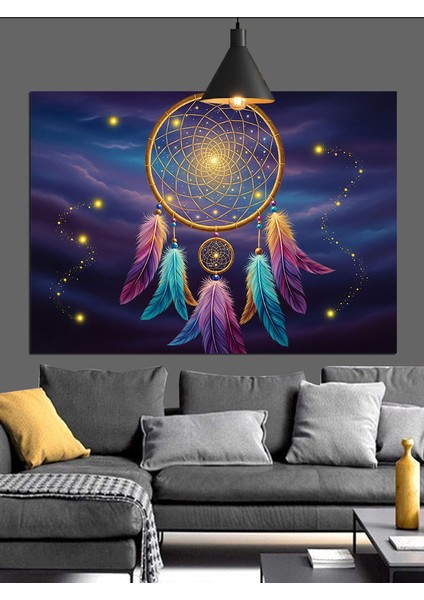 Rüyakapanı Renkli Tüyler Gece Dekoratif Kanvas - Mdf Ahşap Tablo indirimleri
