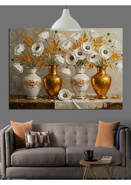 Altın Vazo Dekoratif Sanat Dekoratif Kanvas - Mdf Ahşap Tablo