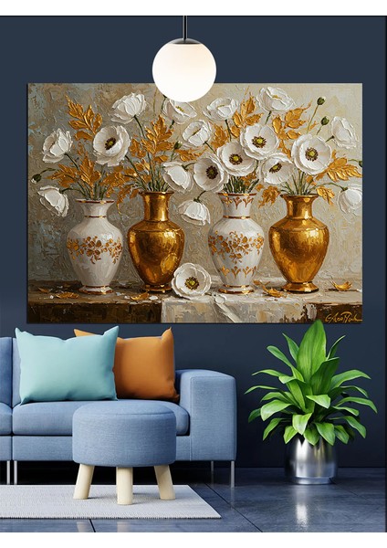 Altın Vazo Dekoratif Sanat Dekoratif Kanvas - Mdf Ahşap Tablo modelleri