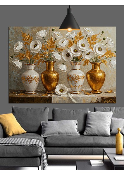 Altın Vazo Dekoratif Sanat Dekoratif Kanvas - Mdf Ahşap Tablo indirimleri