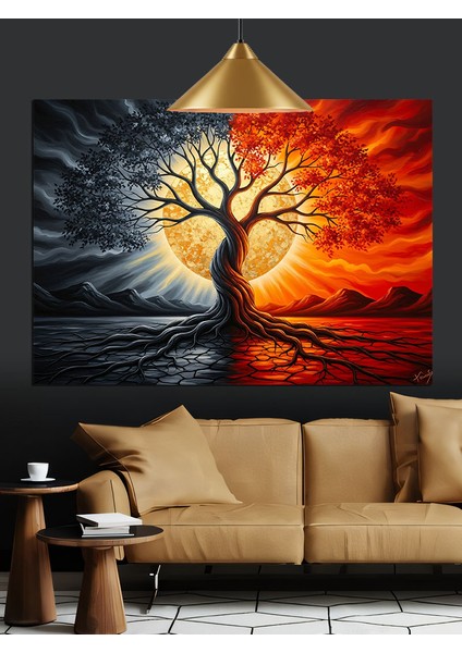 Çiçek Açan Hayat Ağacı Dekoratif Kanvas - Mdf Ahşap Tablo