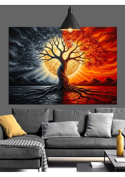 Çiçek Açan Hayat Ağacı Dekoratif Kanvas - Mdf Ahşap Tablo fiyatları