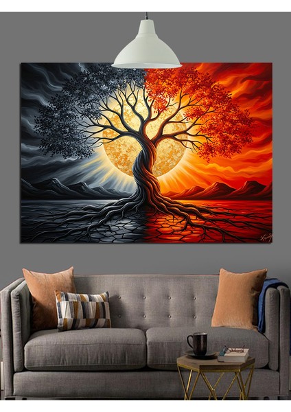 Çiçek Açan Hayat Ağacı Dekoratif Kanvas - Mdf Ahşap Tablo modelleri