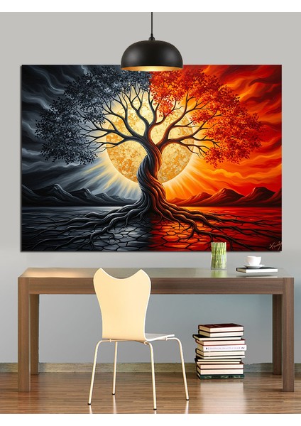 Çiçek Açan Hayat Ağacı Dekoratif Kanvas - Mdf Ahşap Tablo fırsatları