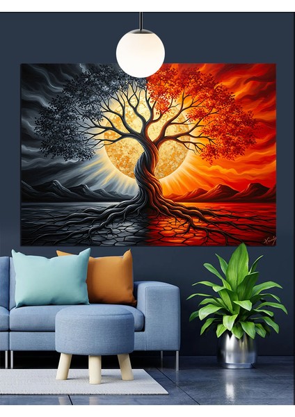 Çiçek Açan Hayat Ağacı Dekoratif Kanvas - Mdf Ahşap Tablo indirimleri