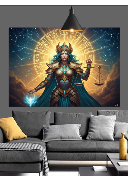 Adalet Tanrıçası, Burçlar ve Terazi Dekoratif Kanvas - Mdf Ahşap Tablo