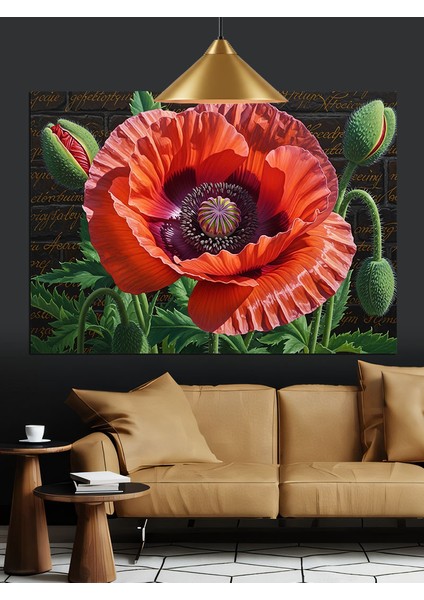 Kırmızı Gelincik Çiçek Resmi Dekoratif Kanvas - Mdf Ahşap Tablo