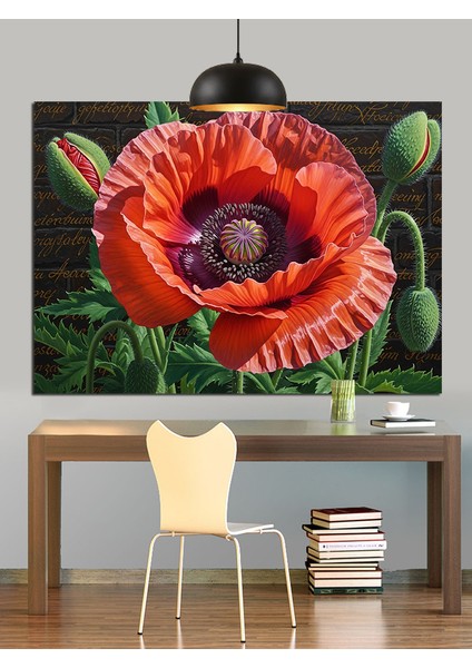 Kırmızı Gelincik Çiçek Resmi Dekoratif Kanvas - Mdf Ahşap Tablo fırsatları