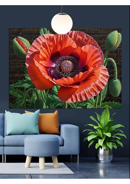 Kırmızı Gelincik Çiçek Resmi Dekoratif Kanvas - Mdf Ahşap Tablo indirimleri