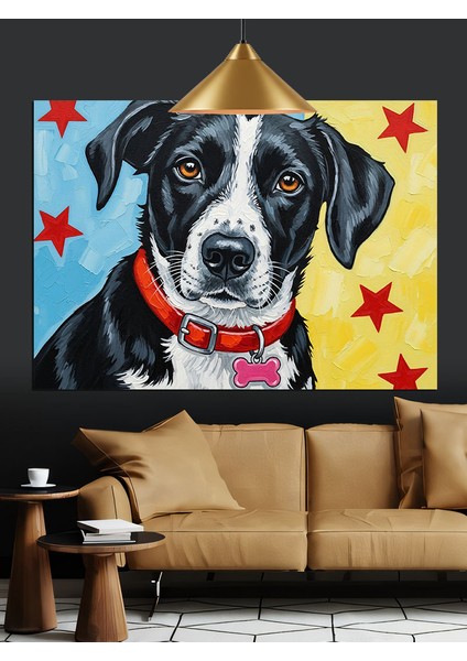 Siyah Beyaz Köpek Dost Dekoratif Kanvas - Mdf Ahşap Tablo