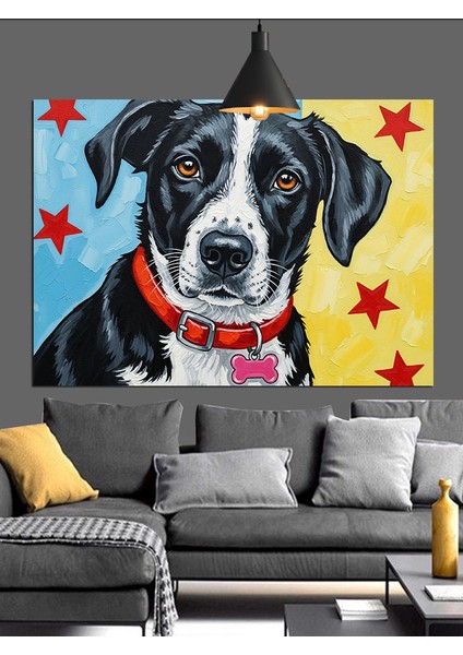 Siyah Beyaz Köpek Dost Dekoratif Kanvas - Mdf Ahşap Tablo fiyatları