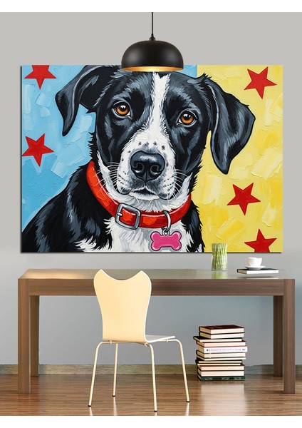 Siyah Beyaz Köpek Dost Dekoratif Kanvas - Mdf Ahşap Tablo fırsatları