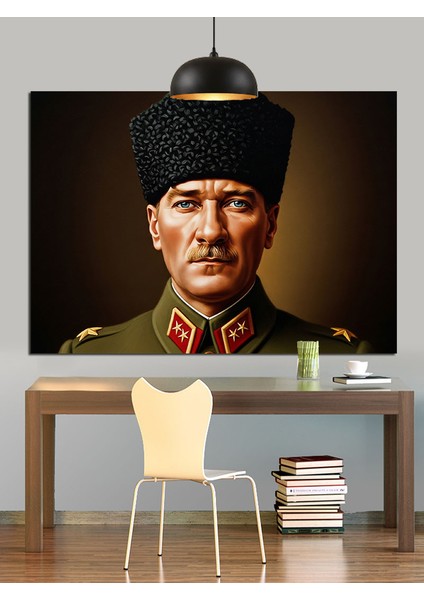 Asker Üniformalı Atatürk Dekoratif Kanvas - Mdf Ahşap Tablo