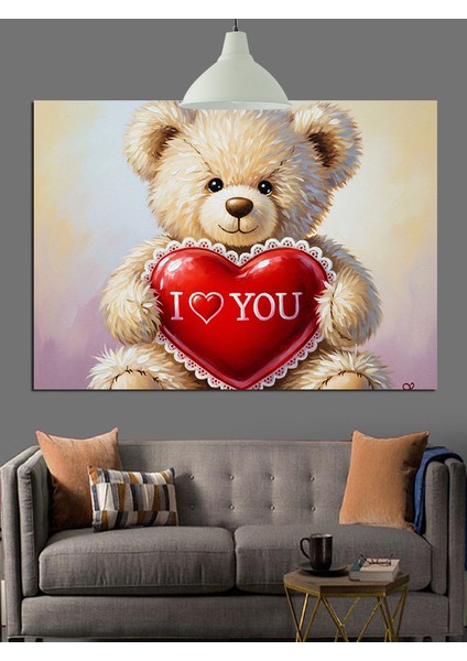 Kalpli Ayıcık "seni Seviyorum" Yazılı Dekoratif Kanvas - Mdf Ahşap Tablo