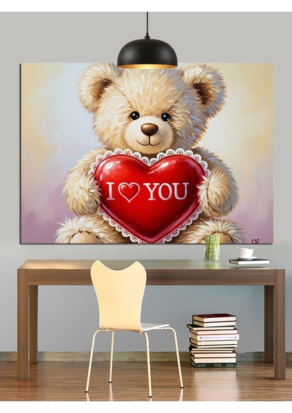 Kalpli Ayıcık "seni Seviyorum" Yazılı Dekoratif Kanvas - Mdf Ahşap Tablo fiyatları