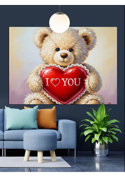 Kalpli Ayıcık "seni Seviyorum" Yazılı Dekoratif Kanvas - Mdf Ahşap Tablo modelleri