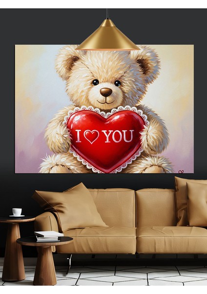 Kalpli Ayıcık "seni Seviyorum" Yazılı Dekoratif Kanvas - Mdf Ahşap Tablo fırsatları