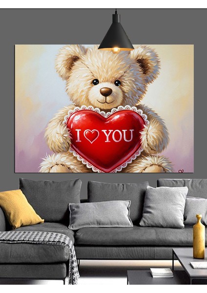 Kalpli Ayıcık "seni Seviyorum" Yazılı Dekoratif Kanvas - Mdf Ahşap Tablo indirimleri