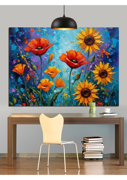 Gelincik Ayçiçeği Çiçek Tarlası Dekoratif Kanvas - Mdf Ahşap Tablo fiyatları