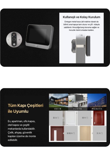 Akıllı Kapı Zili | Wifi, Kameralı, Uzaktan Kontrolü, Gece Görüşü, Hareket Sensörü | Kapı Merceği, Kapı Görüntüleyici, Kapı Merceği| 130° Görüş Açıso