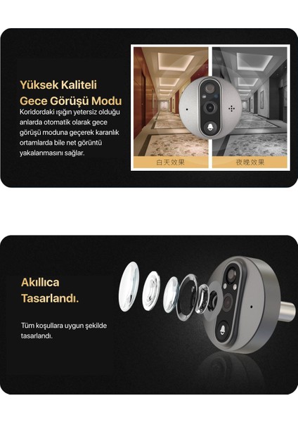 Akıllı Kapı Zili | Wifi, Kameralı, Uzaktan Kontrolü, Gece Görüşü, Hareket Sensörü | Kapı Merceği, Kapı Görüntüleyici, Kapı Merceği| 130° Görüş Açıso