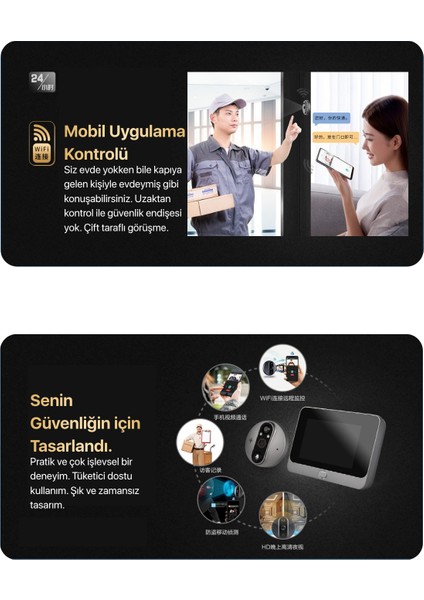 Akıllı Kapı Zili | Wifi, Kameralı, Uzaktan Kontrolü, Gece Görüşü, Hareket Sensörü | Kapı Merceği, Kapı Görüntüleyici, Kapı Merceği| 130° Görüş Açıso