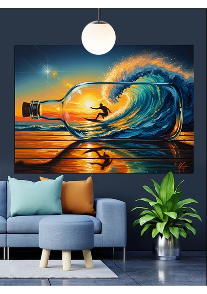 Büyük Dalgada Sörf Yapan Adam Dekoratif Kanvas - Mdf Ahşap Tablo