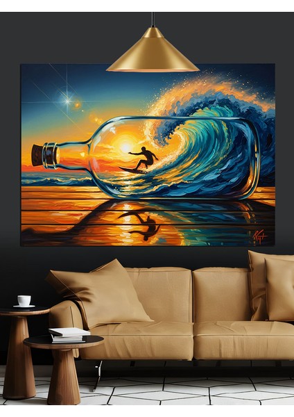 Büyük Dalgada Sörf Yapan Adam Dekoratif Kanvas - Mdf Ahşap Tablo fiyatları