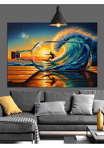 Büyük Dalgada Sörf Yapan Adam Dekoratif Kanvas - Mdf Ahşap Tablo modelleri