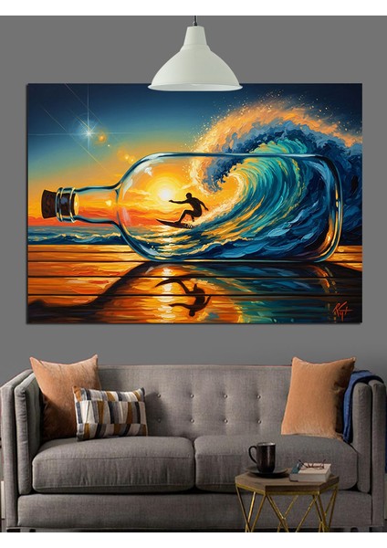 Büyük Dalgada Sörf Yapan Adam Dekoratif Kanvas - Mdf Ahşap Tablo fırsatları