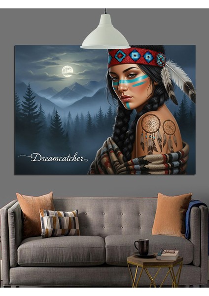 Kızılderili Kadın Orman Manzarası Dekoratif Kanvas - Mdf Ahşap Tablo