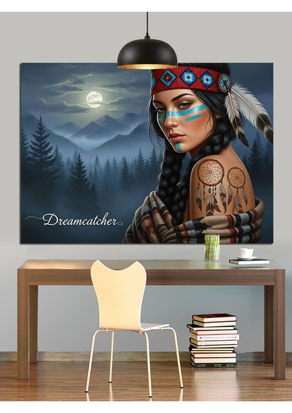 Kızılderili Kadın Orman Manzarası Dekoratif Kanvas - Mdf Ahşap Tablo fiyatları