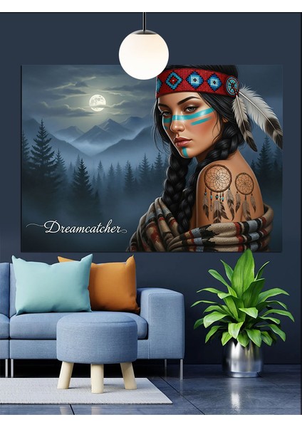 Kızılderili Kadın Orman Manzarası Dekoratif Kanvas - Mdf Ahşap Tablo modelleri