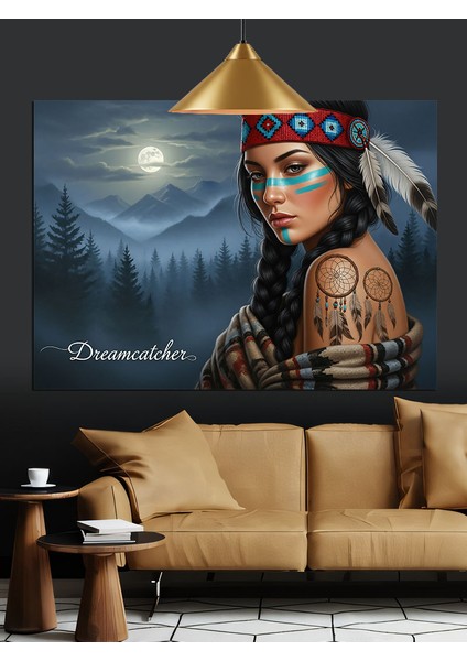 Kızılderili Kadın Orman Manzarası Dekoratif Kanvas - Mdf Ahşap Tablo fırsatları