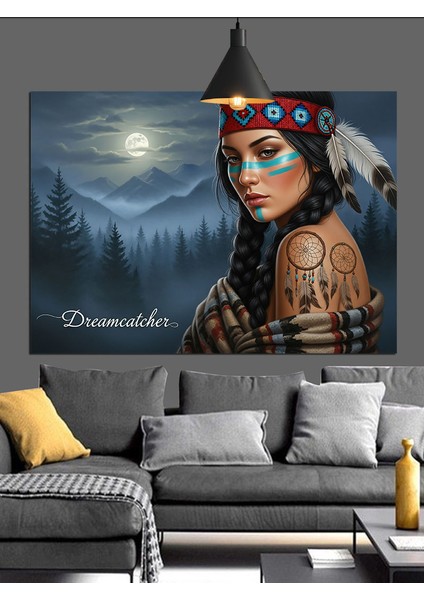 Kızılderili Kadın Orman Manzarası Dekoratif Kanvas - Mdf Ahşap Tablo indirimleri