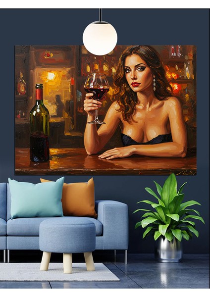 Oturan Kadın Şarap Içiyor Dekoratif Kanvas - Mdf Ahşap Tablo fiyatları
