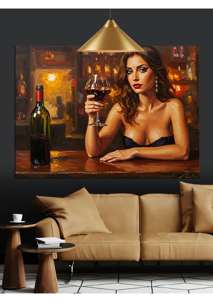 Oturan Kadın Şarap Içiyor Dekoratif Kanvas - Mdf Ahşap Tablo modelleri